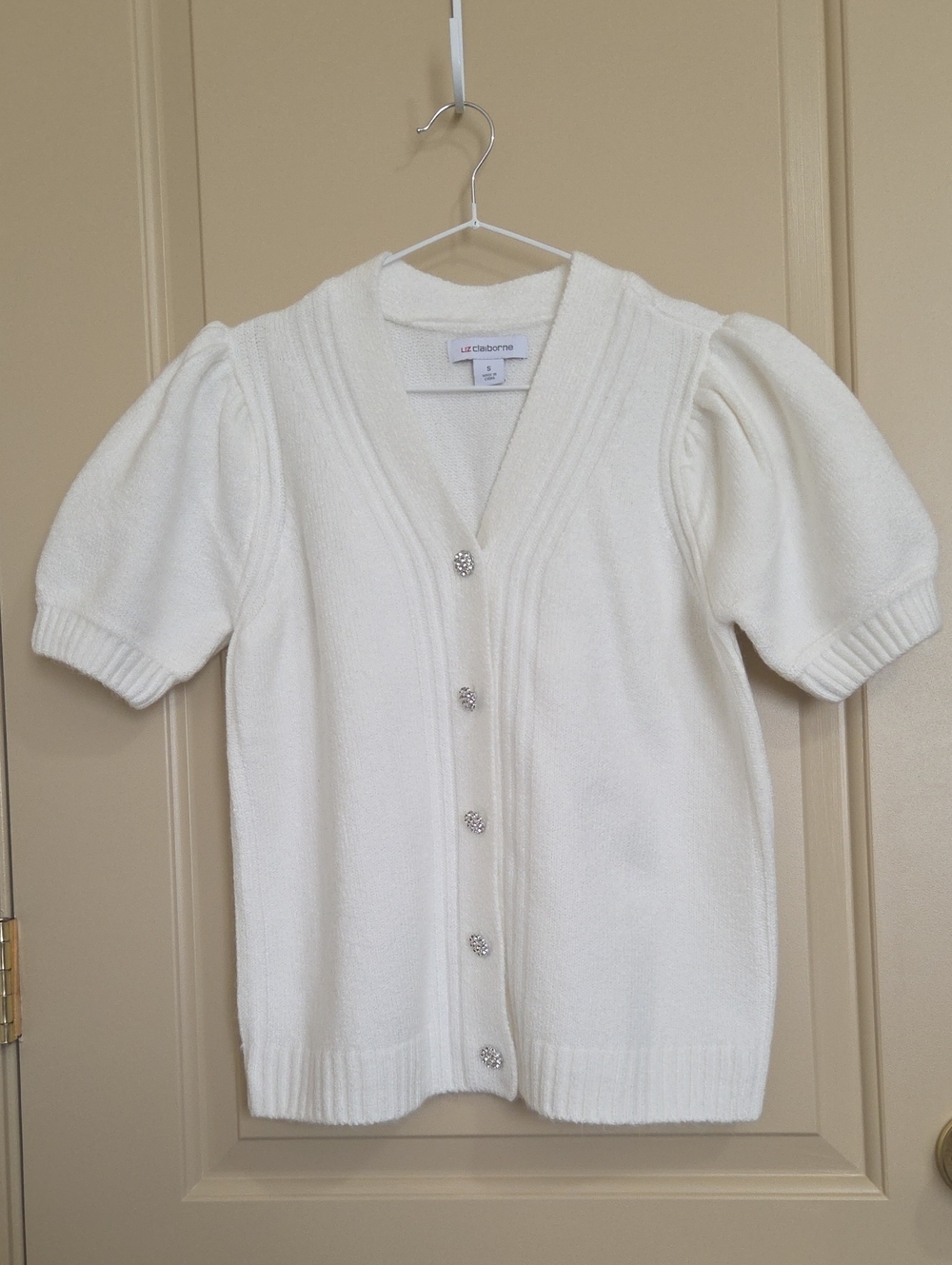 Liz Claiborne Cream Puff Sleeve Button-Front Cardigan